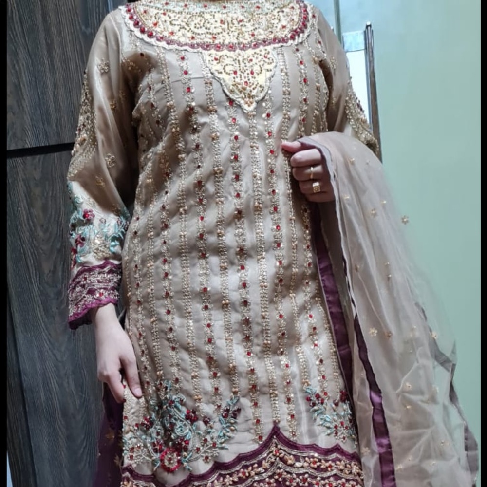 Indian Lehenga Purple with gold with beautiful full decor top. Wedding suit